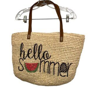 Straw studios HELLO SUMMER watermelon straw tote bag purse cotton lined